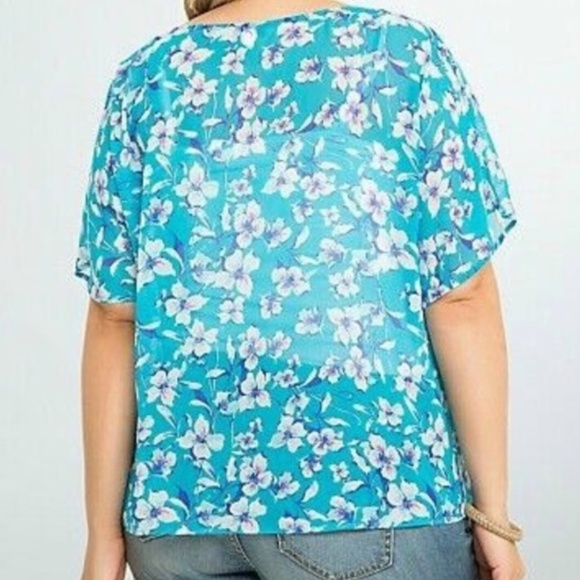 Torrid Turquoise Floral Chiffon Button Blouse - Picture 5 of 5